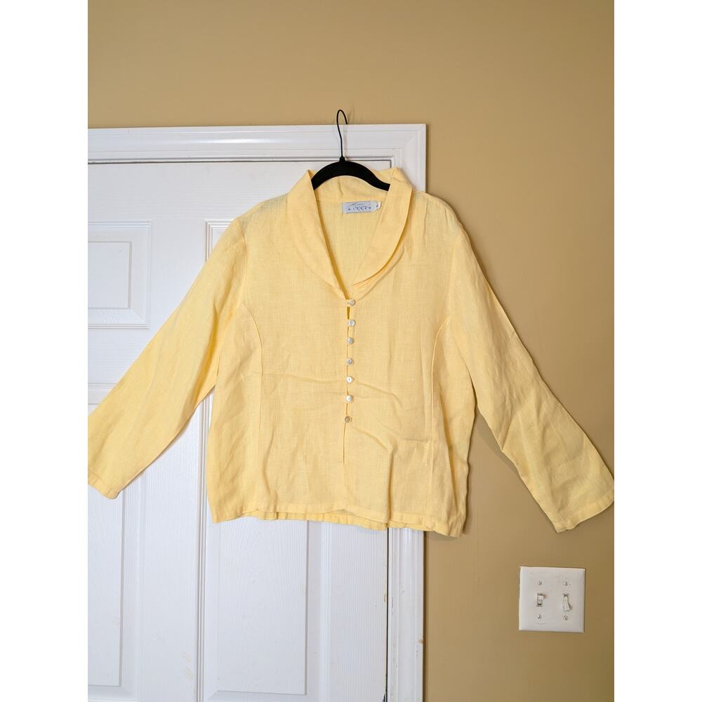 Willow Linen Button Front Blouse Size Small Yellow Minimalist Coastal